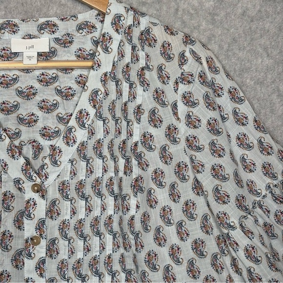 J. Jill Madeira Pintuck Paisley Blouse Puff Sleeve Top-Light Blue-Women Medium - Picture 4 of 8
